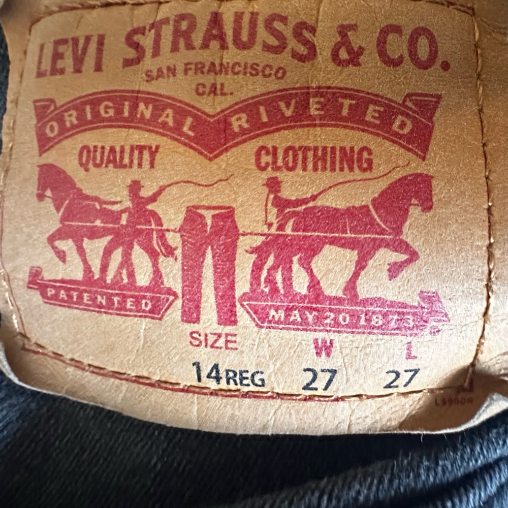 Levi’s 512 Slim Taper Jean Black Big Boy Youth Size 14.